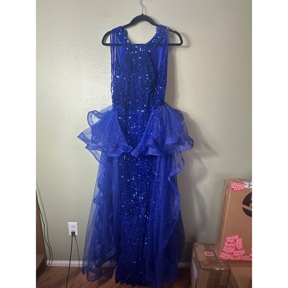 Zeeyecie Sequin High Neck Royal Blue Prom Dress Sparkly Tulle Ball Gown 8 - Picture 4 of 6